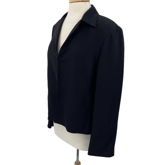 Vintage 90s Carlisle Silk Blazer Button Up Front Split Hem Cuffs Black W… - Picture 4 of 7